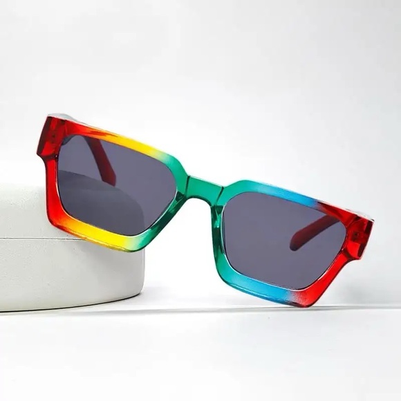 90s Rainbow Black retro square sunglasses with UV protection - Picture 2 of 3